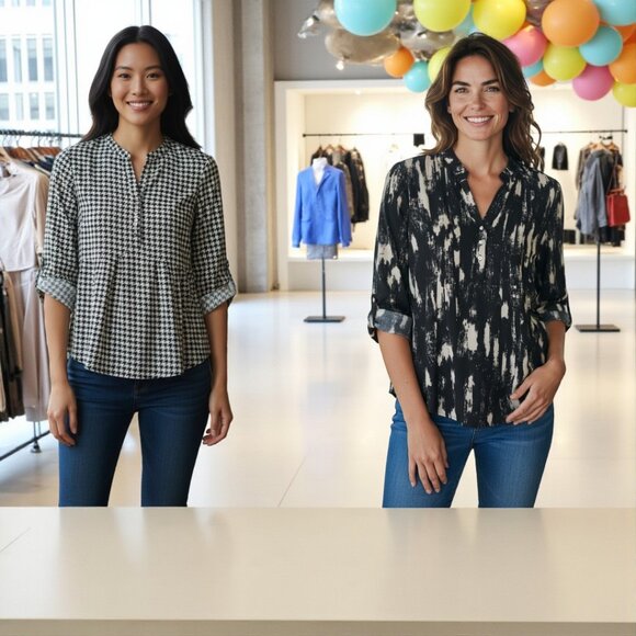 Wonderly Stylish Black and White Houndstooth Women's Top - Picture 1 of 16